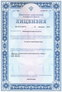 Лицензия ЛО-74-01-000770. Титульный лист